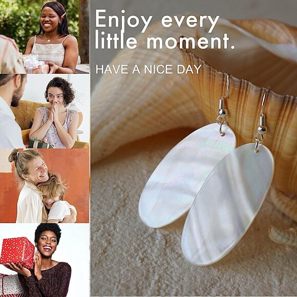 White Mother of Pearl Sea Shell Earrings - Elegant Beach Dangle Jewelry for Wome - Picture 7 of 7